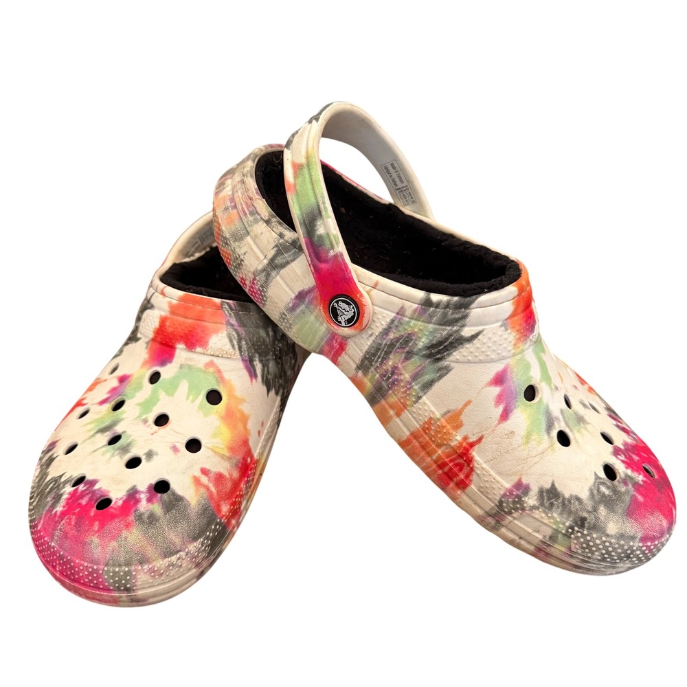 Crocs Classic Lined Clog Tie Dye Multi Color Mens 8 Womens 10 Fuzzy Black Lining